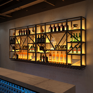 清吧酒吧吧台工业风壁挂红酒架餐厅酒柜葡萄酒创意轻奢挂墙展示架