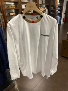 全球购 英国奥莱代购 burberry 博柏利 男士白/黑色圆领长袖t恤