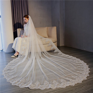 2022新款韩式新娘长款3米蕾丝旅拍头纱超仙结婚长拖尾头纱
