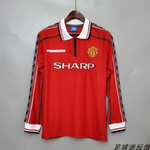 98-99英超曼联主场复古球衣球迷版7号贝克汉姆休闲运动长袖足球服