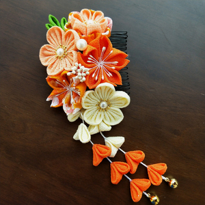 花簪和风发饰日式手工和服头饰樱花流苏发夹边夹绉布发梳头夹发卡