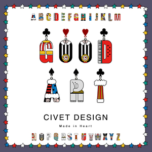 趣味字母纯银耳钉不对称耳环可爱卡通耳夹女无耳洞civet_cat