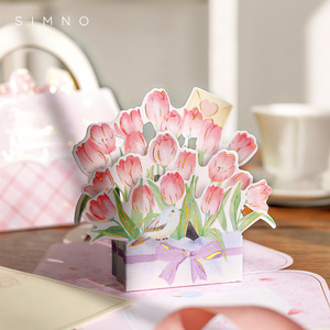 花卉立体贺卡生日祝福母亲节贺卡高级感信封卡创意手写3D花朵卡片