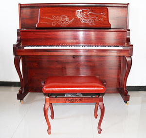 北京华彩钢琴 定制帝王家族大果紫檀缅甸花梨敦煌飞天图案嵌银雕