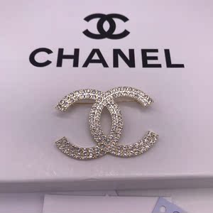 chanel/香奈儿 新款别针金色双c水钻胸针大logo配饰胸花女