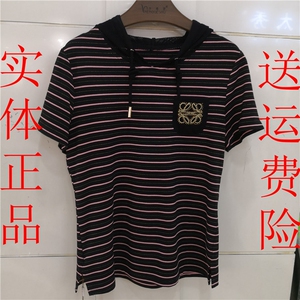 亨格舒21259大码中老年妈妈女装2020夏季新款条纹连帽休闲短袖t恤