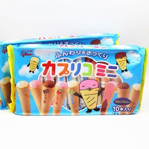 儿童脆卷甜筒饼干什锦夹心 日本进口固力果三兄弟雪糕筒87g零食