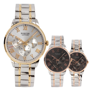 poscer/宝时捷 新款钢带镀金日历防水石英男女情侣表 8243m/l