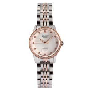 golgen古尊手表女潮流时尚精钢镶钻贝母表面防水机械女表6161l