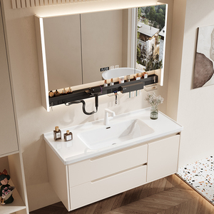 新款奶油风浴室柜陶瓷一体盆卫生间洗手盆柜组合洗脸池洗漱台定制