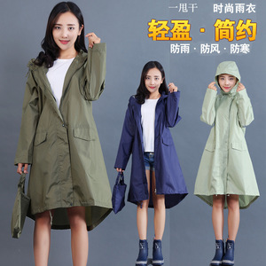 外贸日本韩国女生时尚雨披成人女士风衣式雨衣旅游一甩干超轻便潮