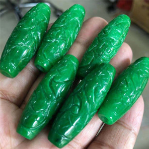 缅甸翡翠干青铁龙生 直筒吊坠满绿diy配饰祖母绿手链配件