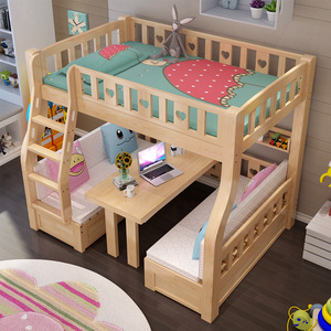 子母双层床实木梯柜床儿童高低成人上下铺木床二层母子松木上下床