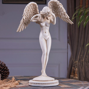 北欧美女摆件树脂天使翅膀雕塑性感裸人体艺术品装饰品复古金色
