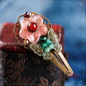 古风盘发头饰发夹顶夹公主夹玉石花瓣夹子复古饰品边夹淑女发饰