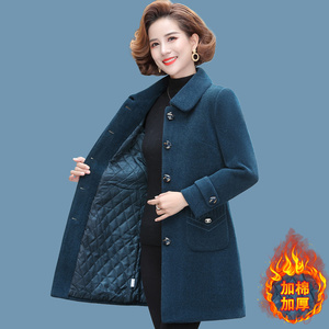 中年妈妈装加棉水貂绒外套中长款时尚洋气中老年女装加厚毛呢大衣