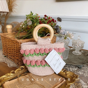郁金香包包编织手工diy布条线法式复古花朵钩针棉线材料包手提包