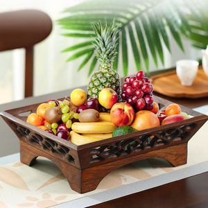 泰国进口水果盘木质中式客厅创意复古实木果盘茶几餐桌简约干果盘