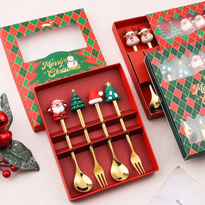 圣诞节伴手礼物餐具礼盒可爱卡通雪人不锈钢叉子勺子情侣叉勺套装