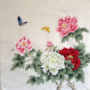 国画 工笔画 花鸟画 工笔牡丹四尺斗方 纯手绘 编号1101