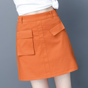 橙色半身裙女夏季薄款2022新款宽松显瘦休闲包臀a字裙高腰短裙子