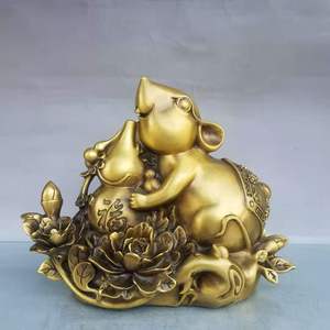 铜鼠纯铜老鼠摆件招财元宝生肖鼠年吉祥物黄金鼠办公室金鼠装饰品