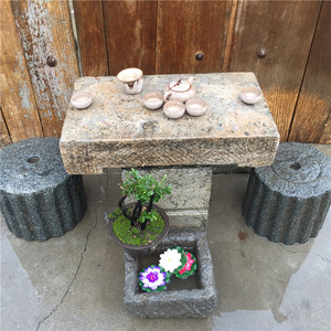 锤布石青石板茶盘工作台民间老石板装饰品方石桌复古老旧石磨石磙