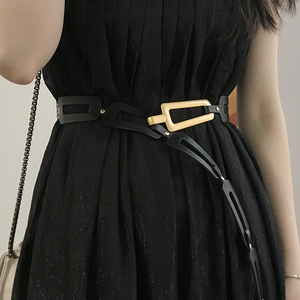 高档皮带女士ins风黑色真皮腰带细配裙子柳丁装饰牛仔裤简约百搭