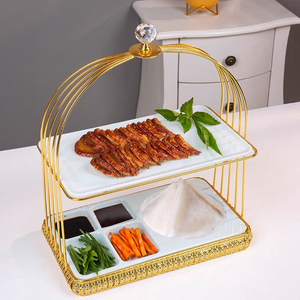 创意中式平盘双层镀金烤鸭提篮餐具特色北京片皮鸭盘个性烧腊餐具