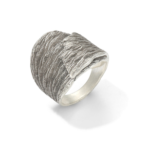 原创小众设计树皮纹戒指男士纯银简约宽指环开口单身潮男复古戒子