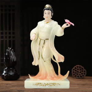 桃花仙子神像何仙姑七仙女道教装饰树脂彩绘摆件寺庙用小佛像12寸