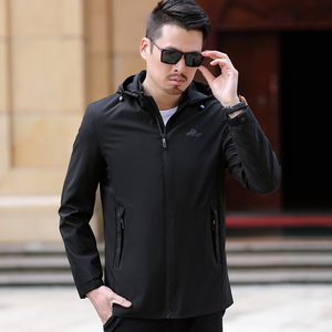 中年男士风衣夹克薄款春秋连帽35岁45帅气爸爸春装外套男装上衣55