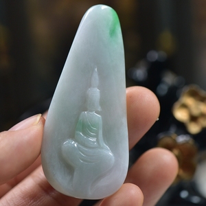 缅甸天然翡翠a货玉石观音挂件无相观音翠绿色玉雕