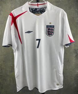 2006年英格兰主场复古球衣白色足球服套装男7号贝克汉姆4号杰拉德