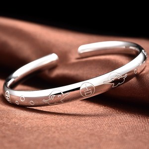 2021新款实心银手镯女纯银9999足银带证书简约时尚开口个性首饰