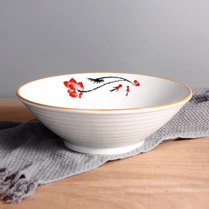 面碗中国风斗笠碗釉下彩中式羊肉粉面汤碗商用陶瓷宽口拉面碗青花