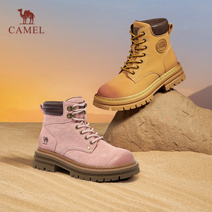 骆驼马丁靴粉色女鞋2024夏季新款靴子厚底大黄靴登山鞋L23W076065