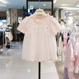 perimitz女童假两件T恤韩国童装代购2024年夏季纱纱拼接短袖上衣