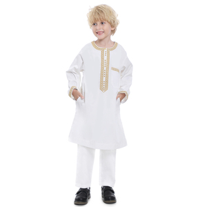 新款阿拉伯男童长袍两件套高档宽松儿童长裤回族长衫民族服装巴服