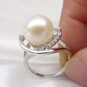雅汀925纯银12mm南洋贝宝珠贝珍珠豪华戒指指环送妈妈