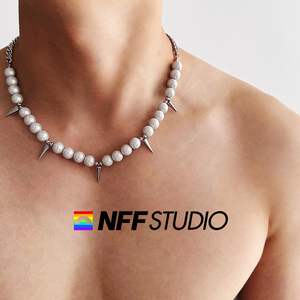 NFF美式重磅反光珍珠项链男设计感个性嘻哈hiphop说唱链子潮配饰