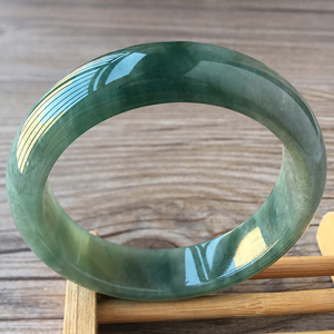老坑a货翡翠手镯54mm正圈宽版油青绿色飘花带证书天然缅甸玉镯子