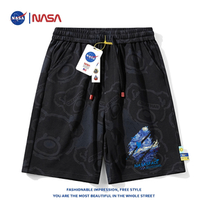 NASA联名梵高星空短裤男夏季印花休闲运动五分裤宽松情侣沙滩裤子