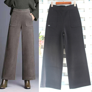 欧姿娜019298女裤正品2018冬新款松紧腰毛呢九分大筒裤宽松阔腿裤