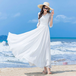261人付款淘宝超长连衣裙女到脚踝飘逸长裙仙海边度假ins超火蕾丝沙滩