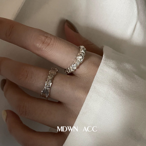 小众设计感戒指女 纯银925食指复古个性褶皱 时尚个性可调节指环