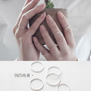 925纯银韩国时尚饰品素银泰银百搭显手细素圈戒指环戒子