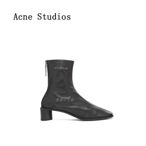 代购Acne Studios正品粗跟短筒靴方头拉链袜靴短筒低跟弹力时装靴
