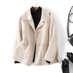 高端双面羊绒大衣女短款2021冬装新款反季羊毛翻领小香风呢子外套