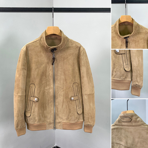 男士时髦休闲皮衣外套2021年进口羊皮哈灵顿反绒皮小立领夹克潮流